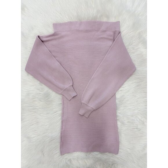 Forever 21 Ribbed Lavender Off-Shoulder Sweater Dress Stretch Knit Size S - Picture 5 of 7